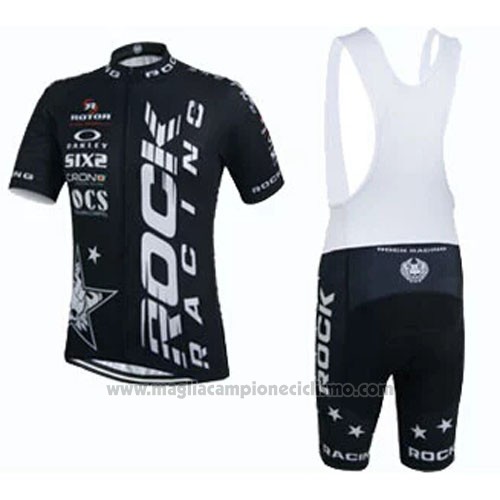 2015 Abbigliamento Ciclismo Rock Racing Bianco e Nero Manica Corta e Salopette